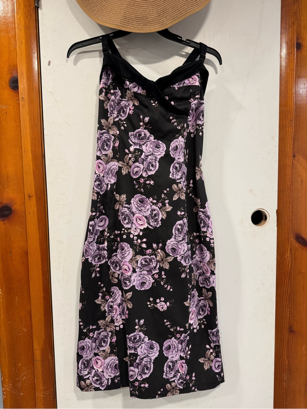 Rare boutique collectible Pinup Couture Floral Slip Dress Black w Lavender Roses - Picture 1 of 4